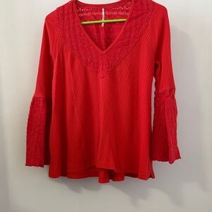 Free People Red Lace Trimmed Women's Top